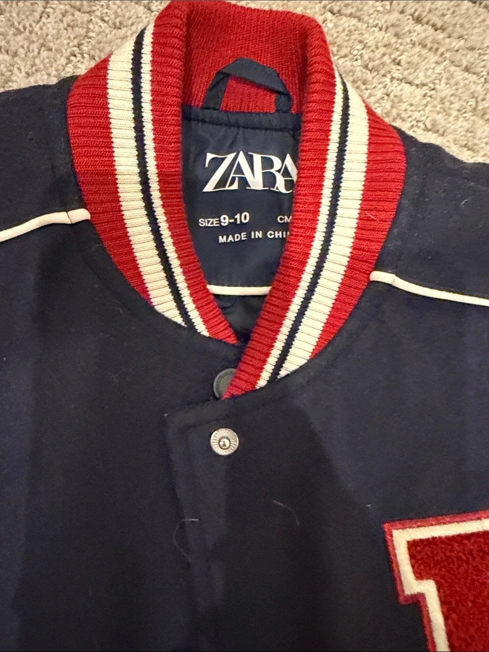 Zara Navy, Cream & Red Varsity Jacket